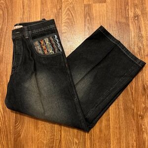 Vintage Paco Denim Jeans Men 29x30 Black Wide Leg Baggy Fit Hip Hop Streetwear